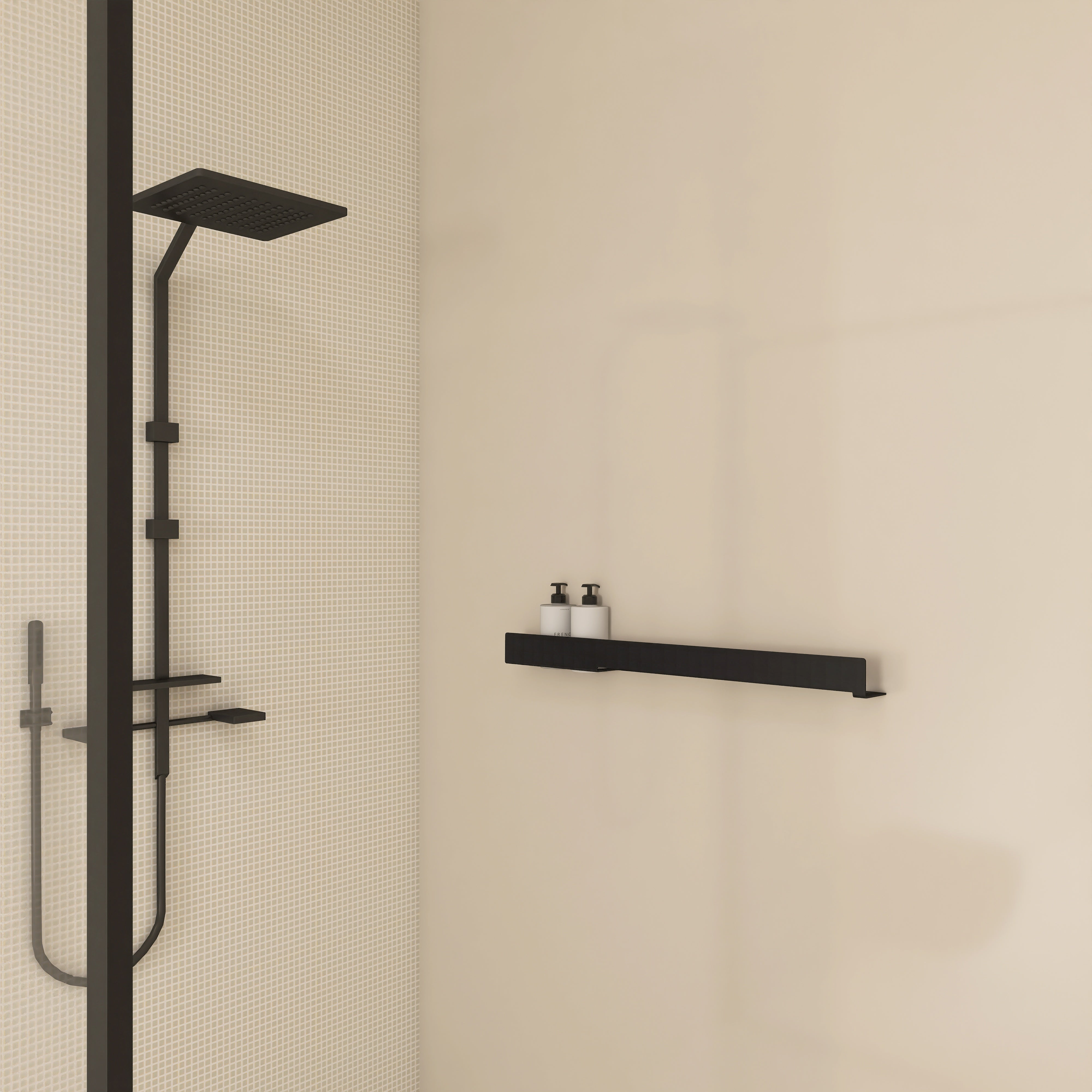 Polita metalica LINE 4 – raft elegant din aluminiu, ideal ca etajera si suport pentru prosoape si produse de igiena, perfecta pentru o baie ordonata si moderna.

