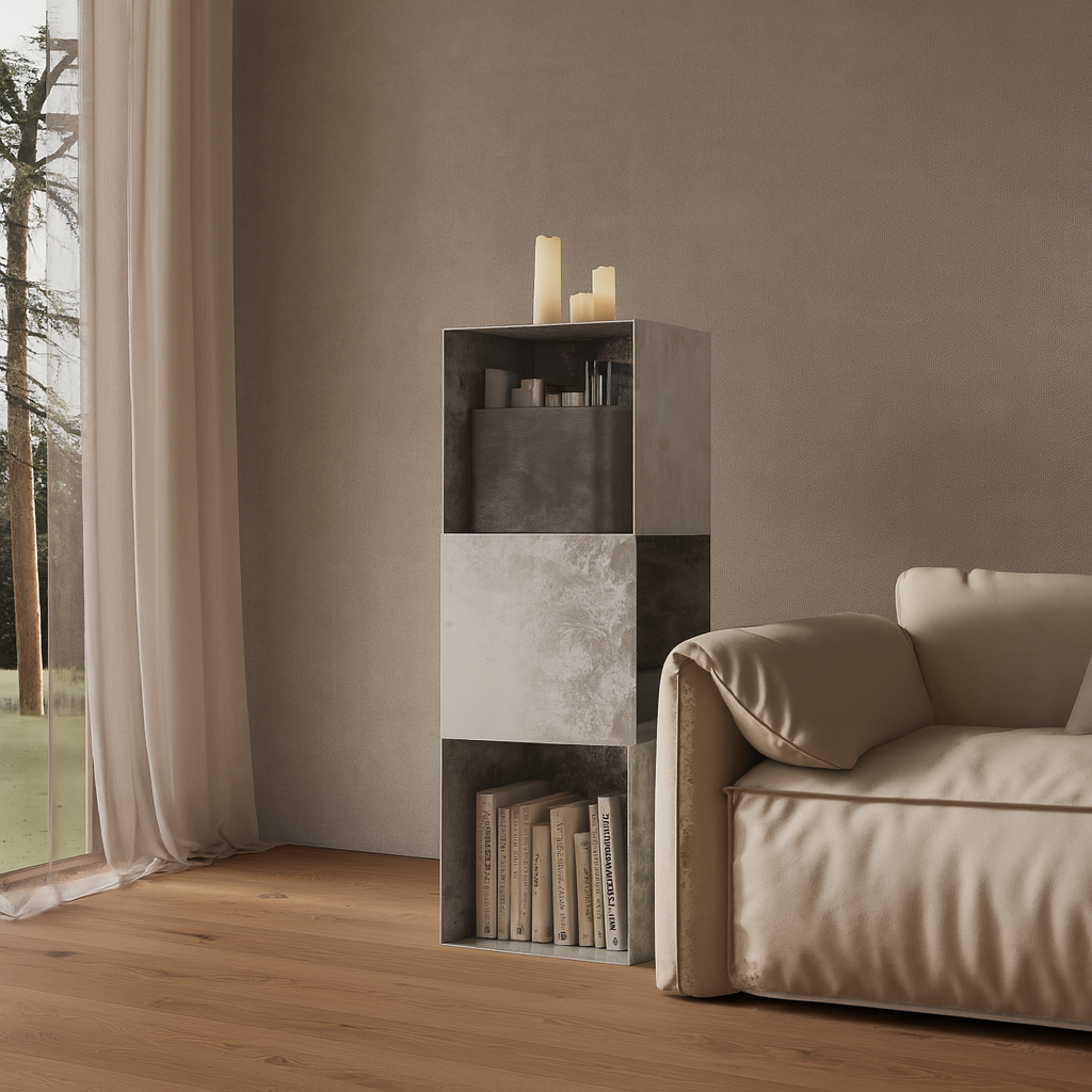 Raft aluminiu Vinyl Cube pentru viniluri, masuta cafea si noptiera, design modular sustenabil