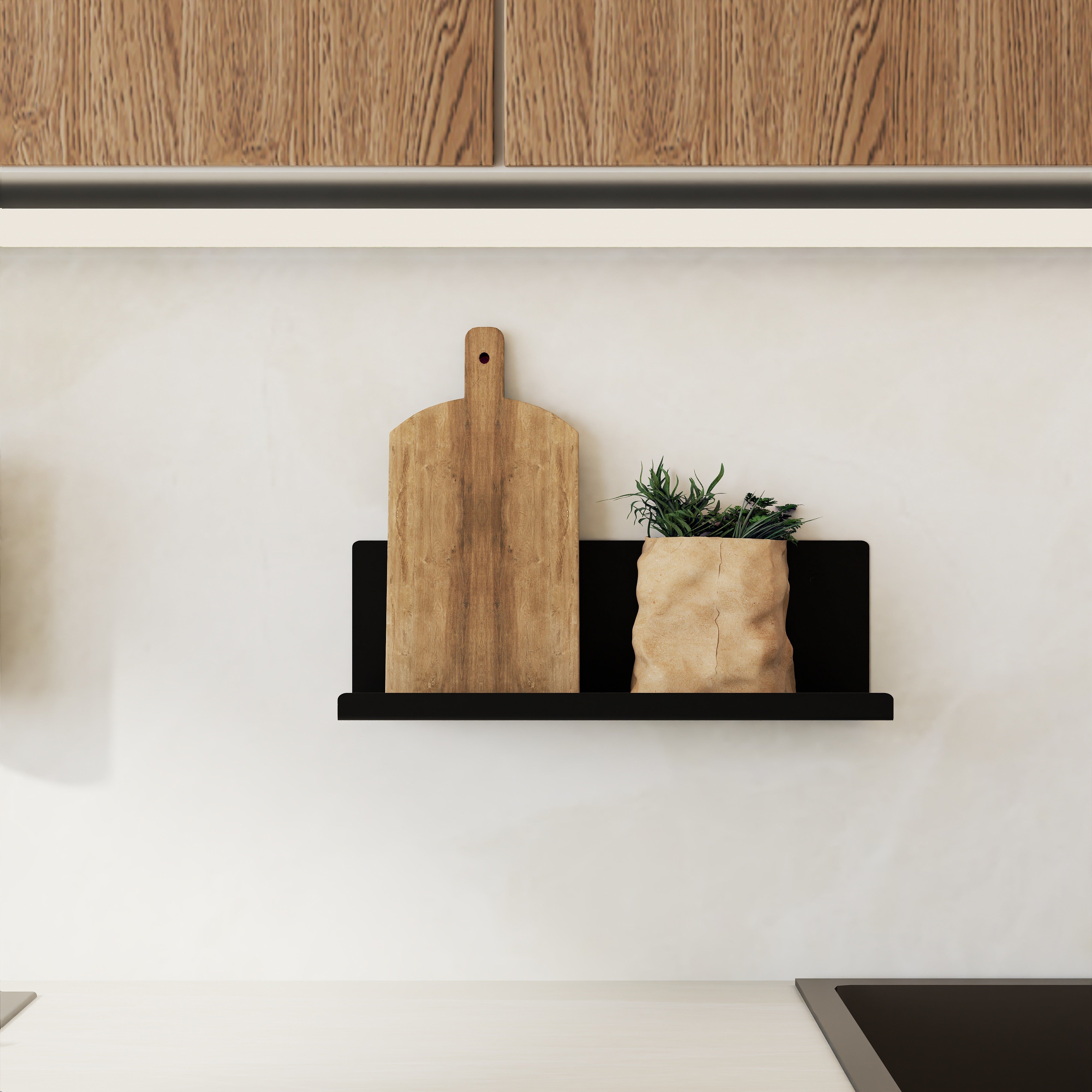 Etajeră HOLD montată pe perete în bucătărie modernă