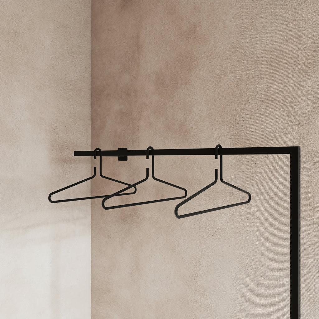 Set cuier TP1 și umerașe LINE - design modern și coerent pentru holuri elegante, obiect de design funcțional, oțel vopsit electrostatic
