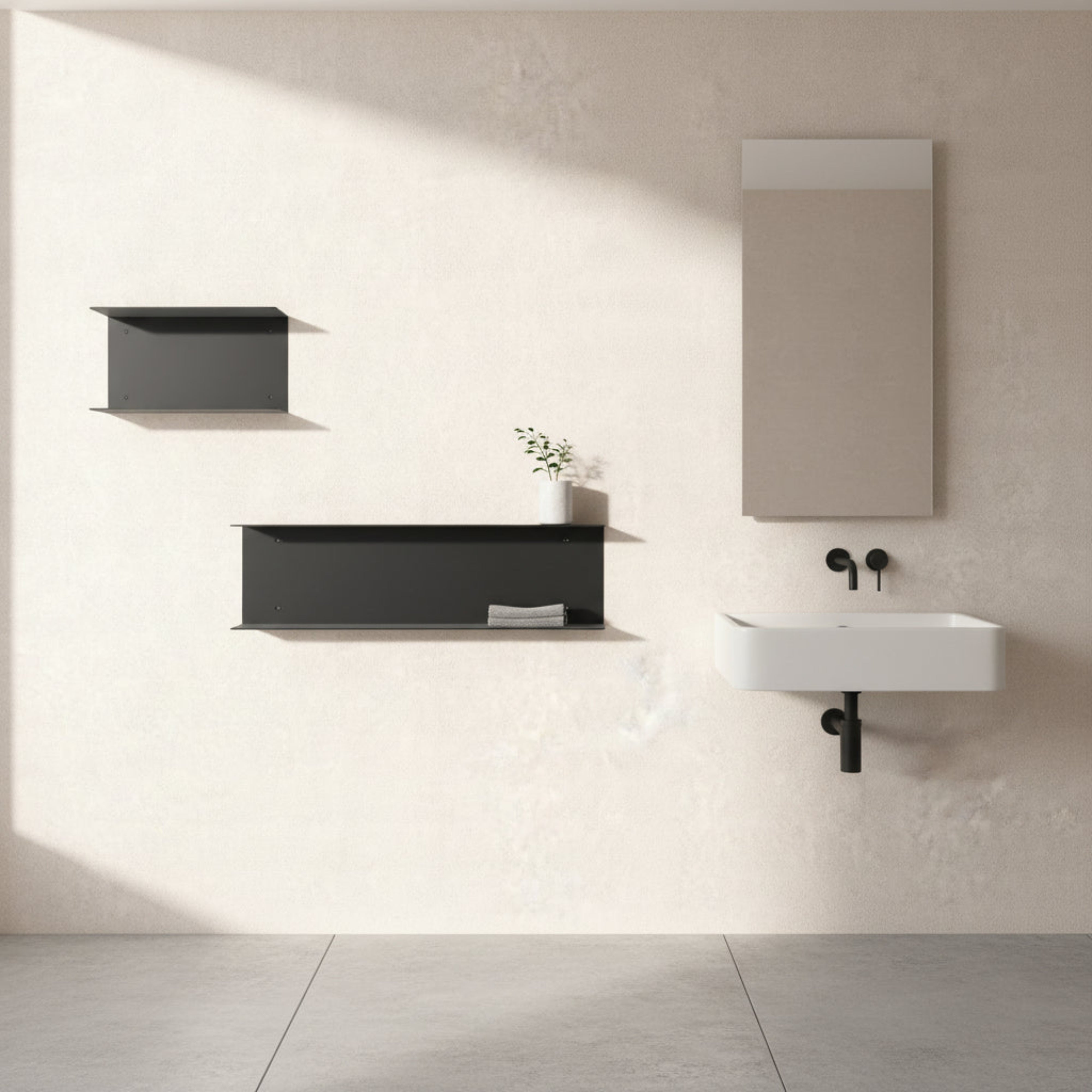 Set etajere U-Shelf în baie modernă - perfect pentru prosoape și obiecte cosmetice sau decorative